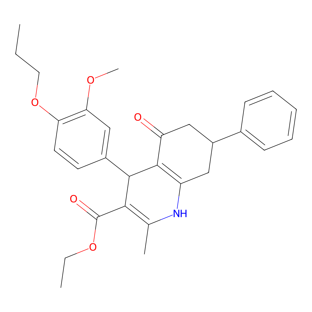 Ethyl 4-(3-methoxy-4-propoxyphenyl)-2-methyl-5-oxo-7-phenyl-1,4,5,6,7,8-hexahydroquinoline-3-carboxylate molecular structure, CAS 330674-40-3