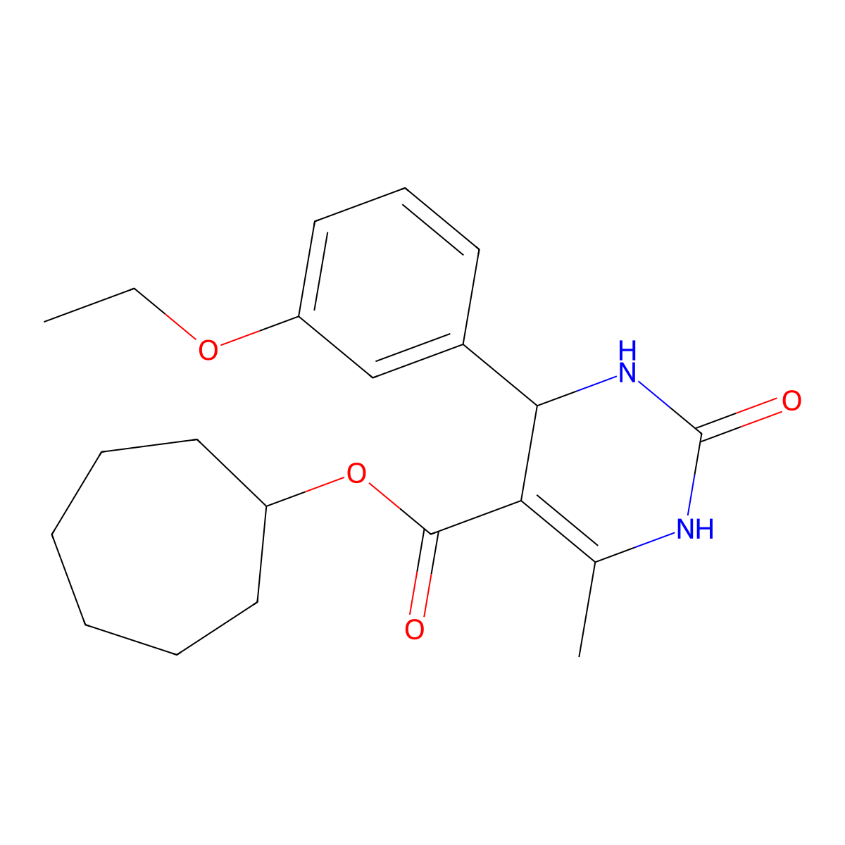 Cycloheptyl 4-(3-ethoxyphenyl)-6-methyl-2-oxo-1,2,3,4-tetrahydro-5-pyrimidinecarboxylate molecular structure, CAS 330674-45-8