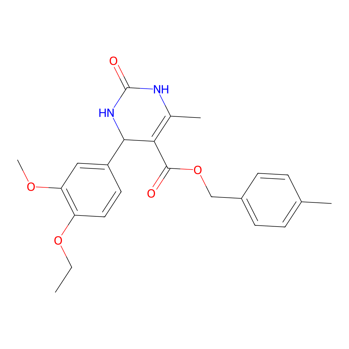 4-Methylbenzyl 4-(4-ethoxy-3-methoxyphenyl)-6-methyl-2-oxo-1,2,3,4-tetrahydropyrimidine-5-carboxylate molecular structure, CAS 330674-81-2