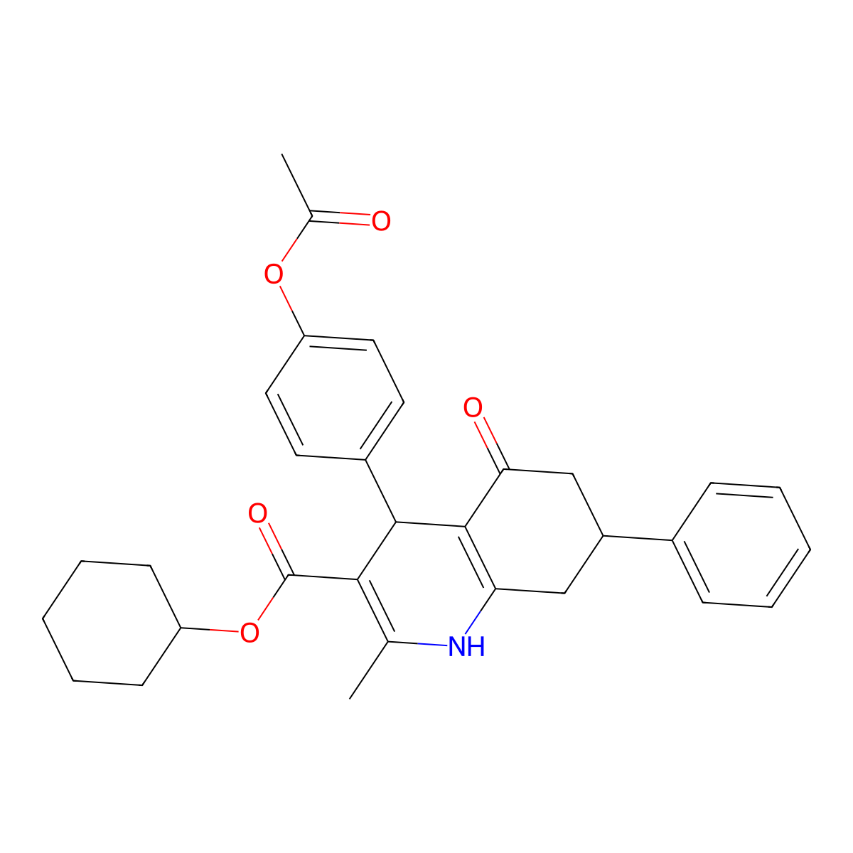 Cyclohexyl 4-[4-(acetyloxy)phenyl]-2-methyl-5-oxo-7-phenyl-1,4,5,6,7,8-hexahydroquinoline-3-carboxylate molecular structure, CAS 330674-86-7