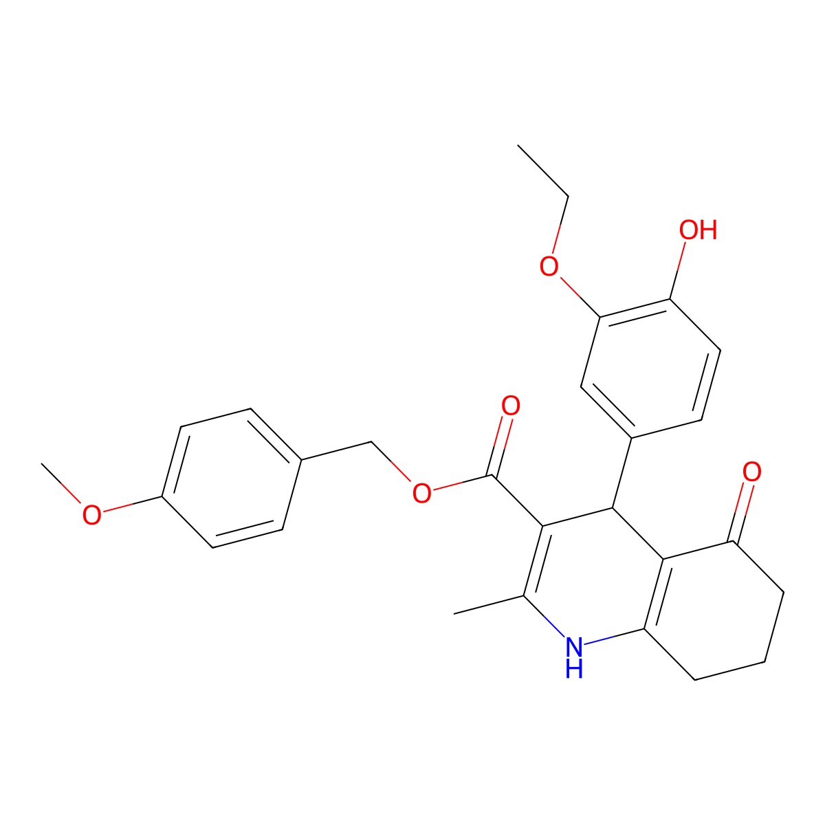 4-Methoxybenzyl 4-(3-ethoxy-4-hydroxyphenyl)-2-methyl-5-oxo-1,4,5,6,7,8-hexahydroquinoline-3-carboxylate molecular structure, CAS 330675-02-0
