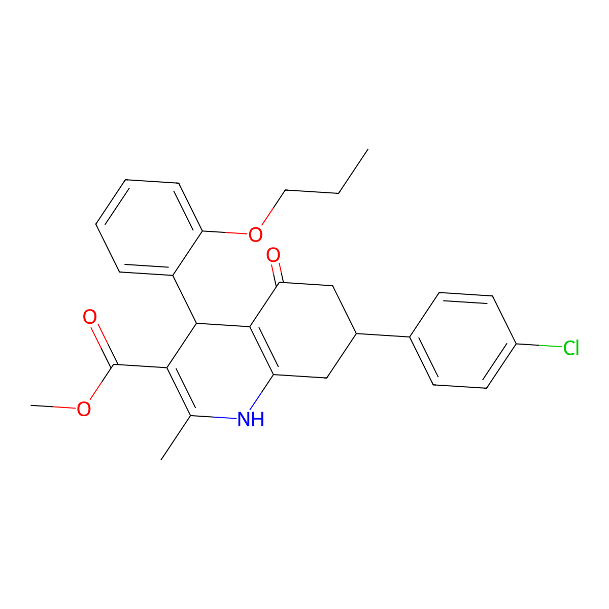 Methyl 7-(4-chlorophenyl)-2-methyl-5-oxo-4-(2-propoxyphenyl)-1,4,5,6,7,8-hexahydroquinoline-3-carboxylate molecular structure, CAS 330675-05-3