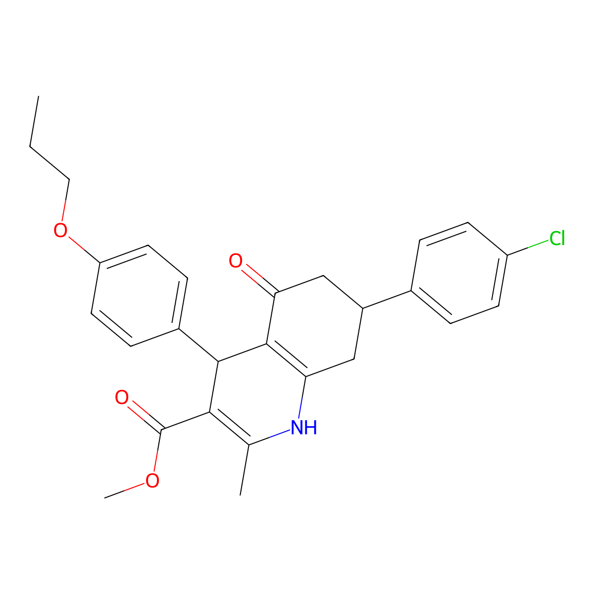 Methyl 7-(4-chlorophenyl)-2-methyl-5-oxo-4-(4-propoxyphenyl)-1,4,5,6,7,8-hexahydroquinoline-3-carboxylate molecular structure, CAS 330675-09-7