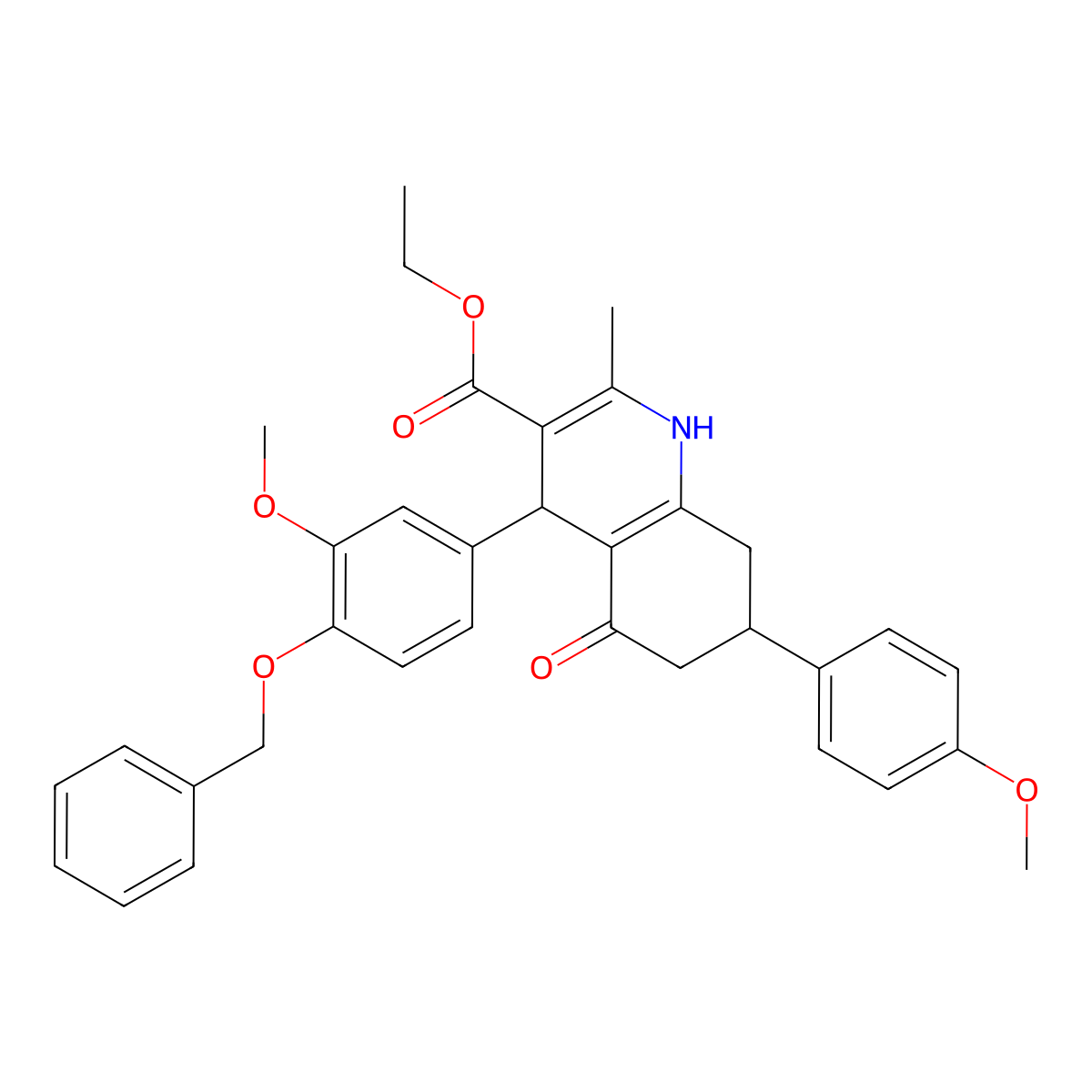 Ethyl 4-[4-(benzyloxy)-3-methoxyphenyl]-7-(4-methoxyphenyl)-2-methyl-5-oxo-1,4,5,6,7,8-hexahydroquinoline-3-carboxylate molecular structure, CAS 330675-12-2