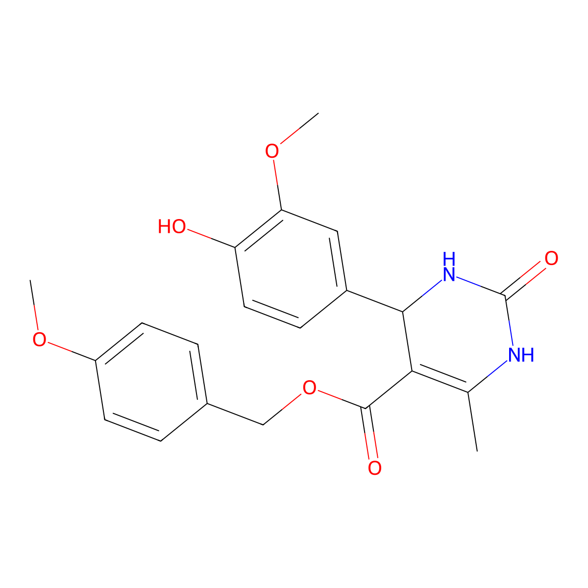 4-(4-hydroxy-3-methoxyphenyl)-6-methyl-2-oxo-3,4-dihydro-1H-pyrimidine-5-carboxylic acid (4-methoxyphenyl)methyl ester molecular structure, CAS 330675-14-4