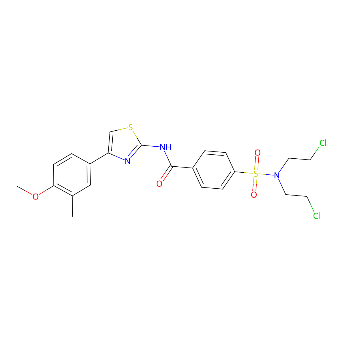 4-[bis(2-chloroethyl)sulfamoyl]-N-[4-(4-methoxy-3-methylphenyl)-1,3-thiazol-2-yl]benzamide molecular structure, CAS 330676-56-7