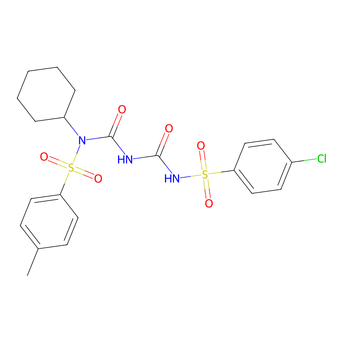 N-((((4-chlorophenyl)sulfonyl)carbamoyl)carbamoyl)-N-cyclohexyl-4-methylbenzenesulfonamide molecular structure, CAS 330676-64-7