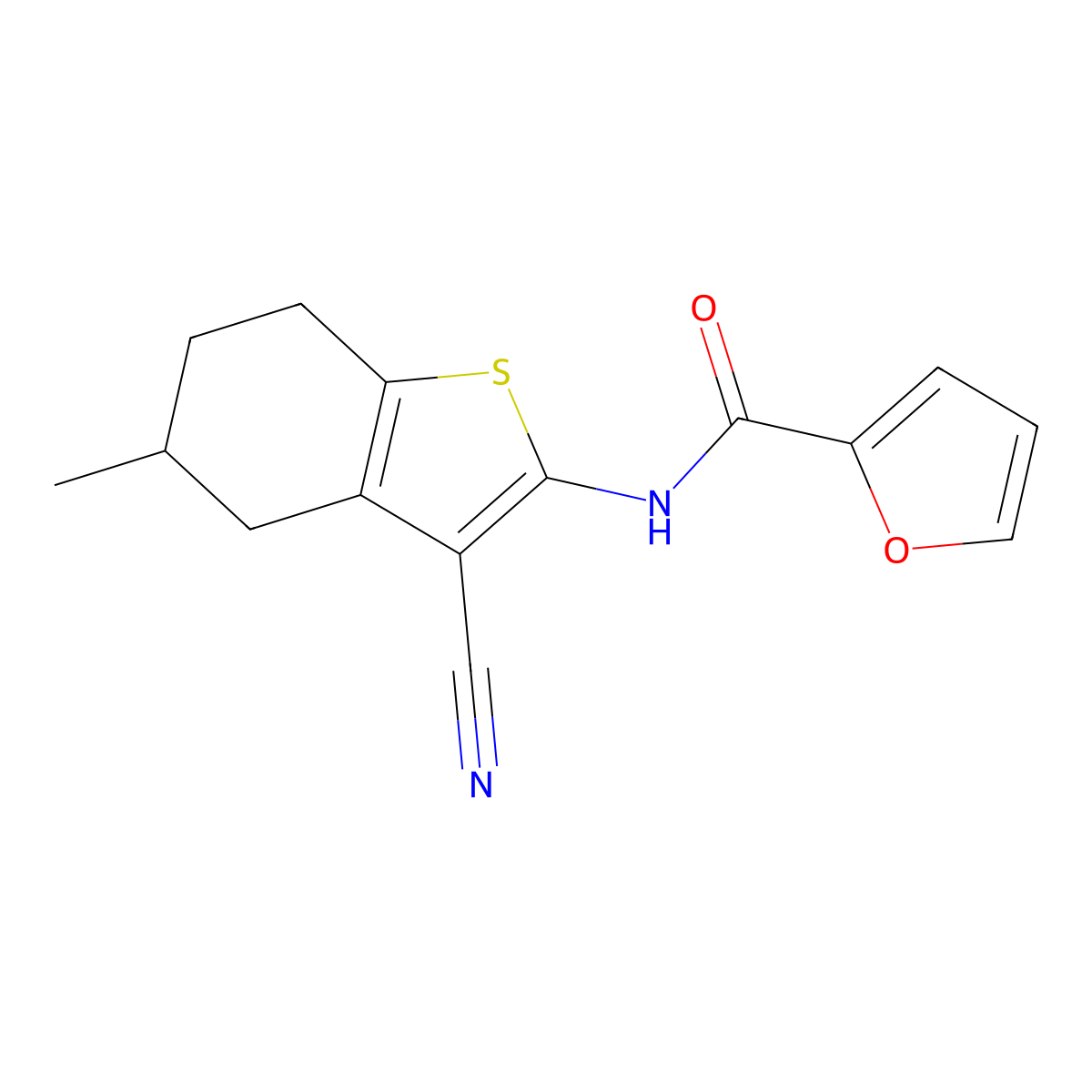 N-(3-cyano-5-methyl-4,5,6,7-tetrahydro-1-benzothiophen-2-yl)furan-2-carboxamide molecular structure, CAS 330676-88-5