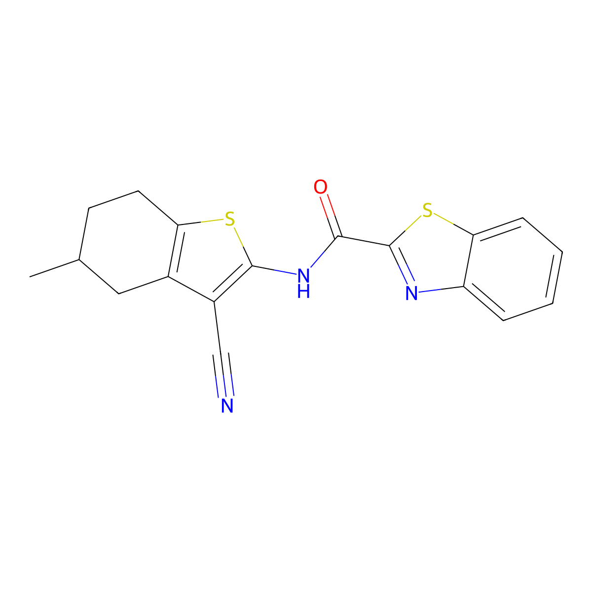 N-(3-cyano-5-methyl-4,5,6,7-tetrahydro-1-benzothiophen-2-yl)-1,3-benzothiazole-2-carboxamide molecular structure, CAS 330676-89-6
