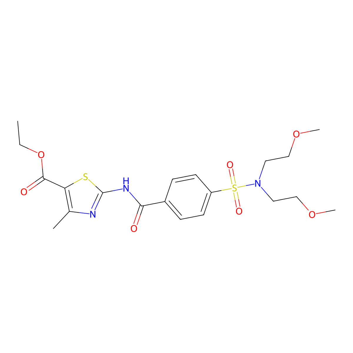 Ethyl 2-[[4-[bis(2-methoxyethyl)sulfamoyl]benzoyl]amino]-4-methyl-1,3-thiazole-5-carboxylate molecular structure, CAS 330677-01-5