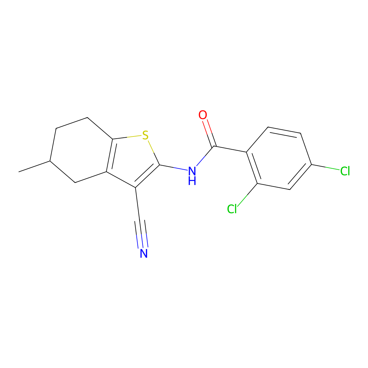 2,4-dichloro-N-(3-cyano-5-methyl-4,5,6,7-tetrahydro-1-benzothiophen-2-yl)benzamide molecular structure, CAS 330677-04-8