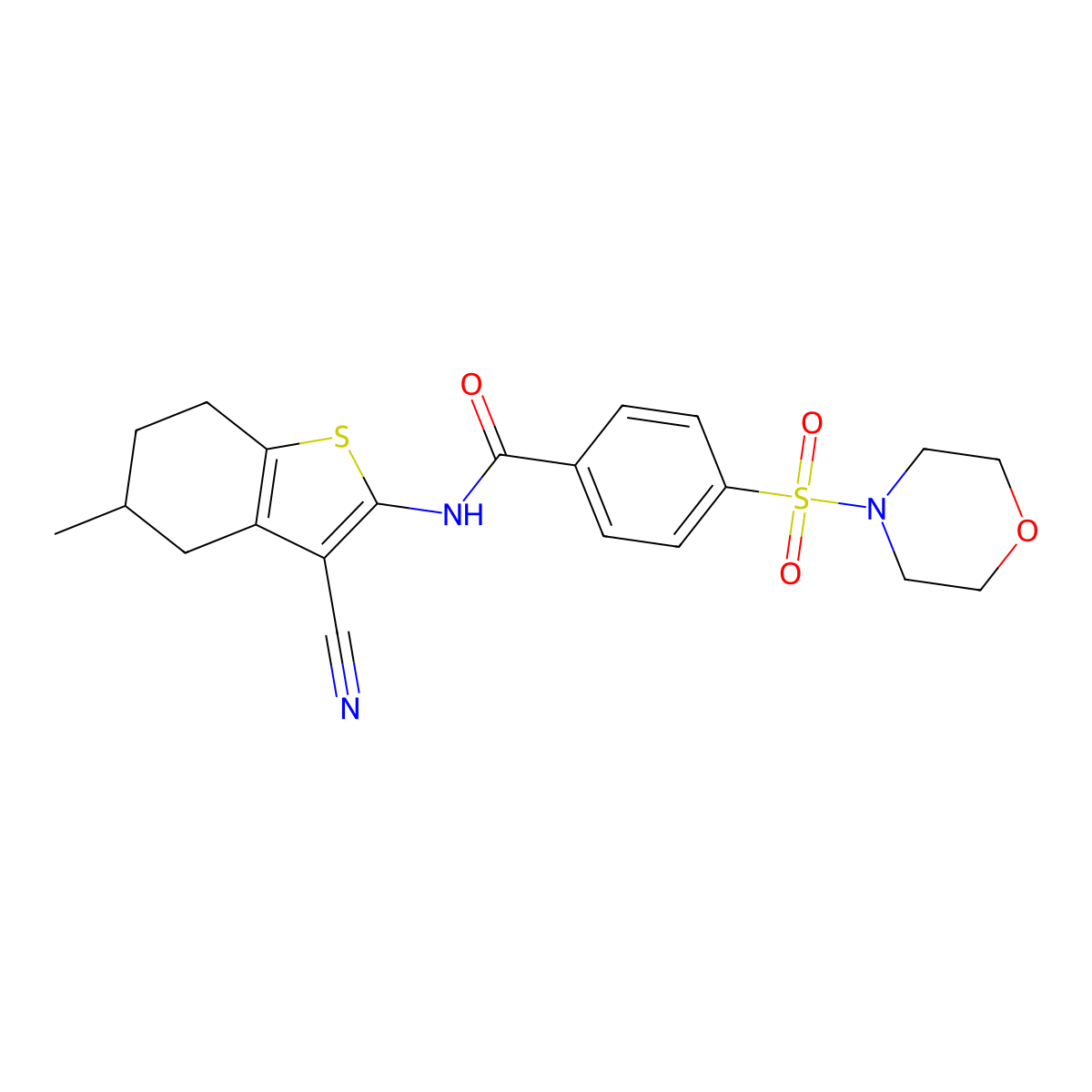 N-(3-cyano-5-methyl-4,5,6,7-tetrahydrobenzo[b]thiophen-2-yl)-4-(morpholinosulfonyl)benzamide molecular structure, CAS 330677-05-9