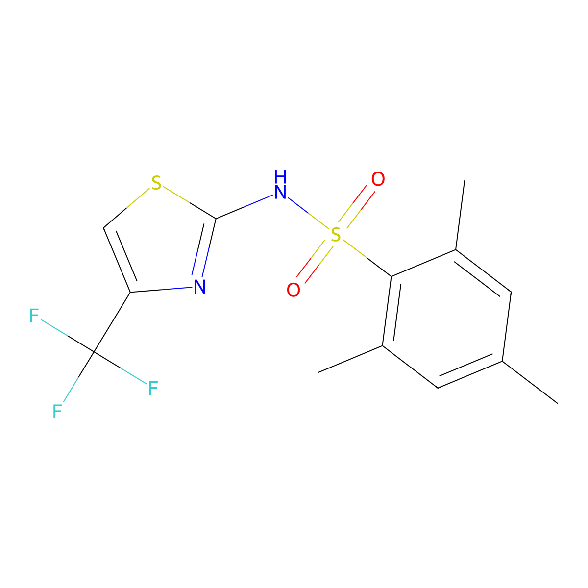 2,4,6-trimethyl-N-[4-(trifluoromethyl)-1,3-thiazol-2-yl]benzene-1-sulfonamide molecular structure, CAS 330677-38-8