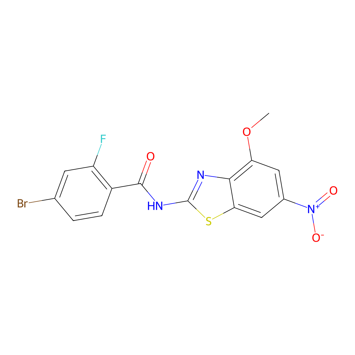 4-bromo-2-fluoro-N-(4-methoxy-6-nitro-1,3-benzothiazol-2-yl)benzamide molecular structure, CAS 330677-53-7