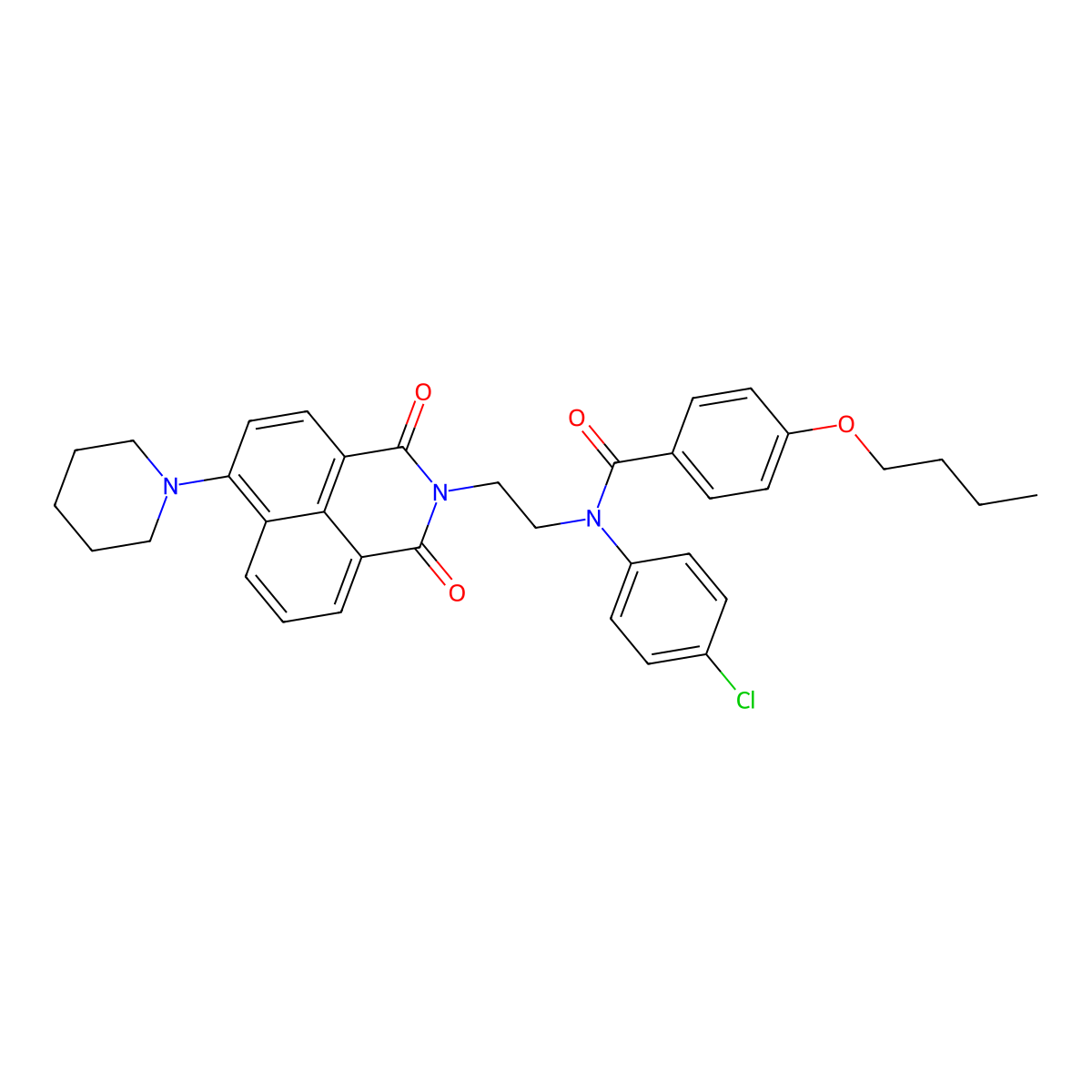 4-butoxy-N-(4-chlorophenyl)-N-(2-(1,3-dioxo-6-(piperidin-1-yl)-1H-benzo[de]isoquinolin-2(3H)-yl)ethyl)benzamide molecular structure, CAS 330677-75-3