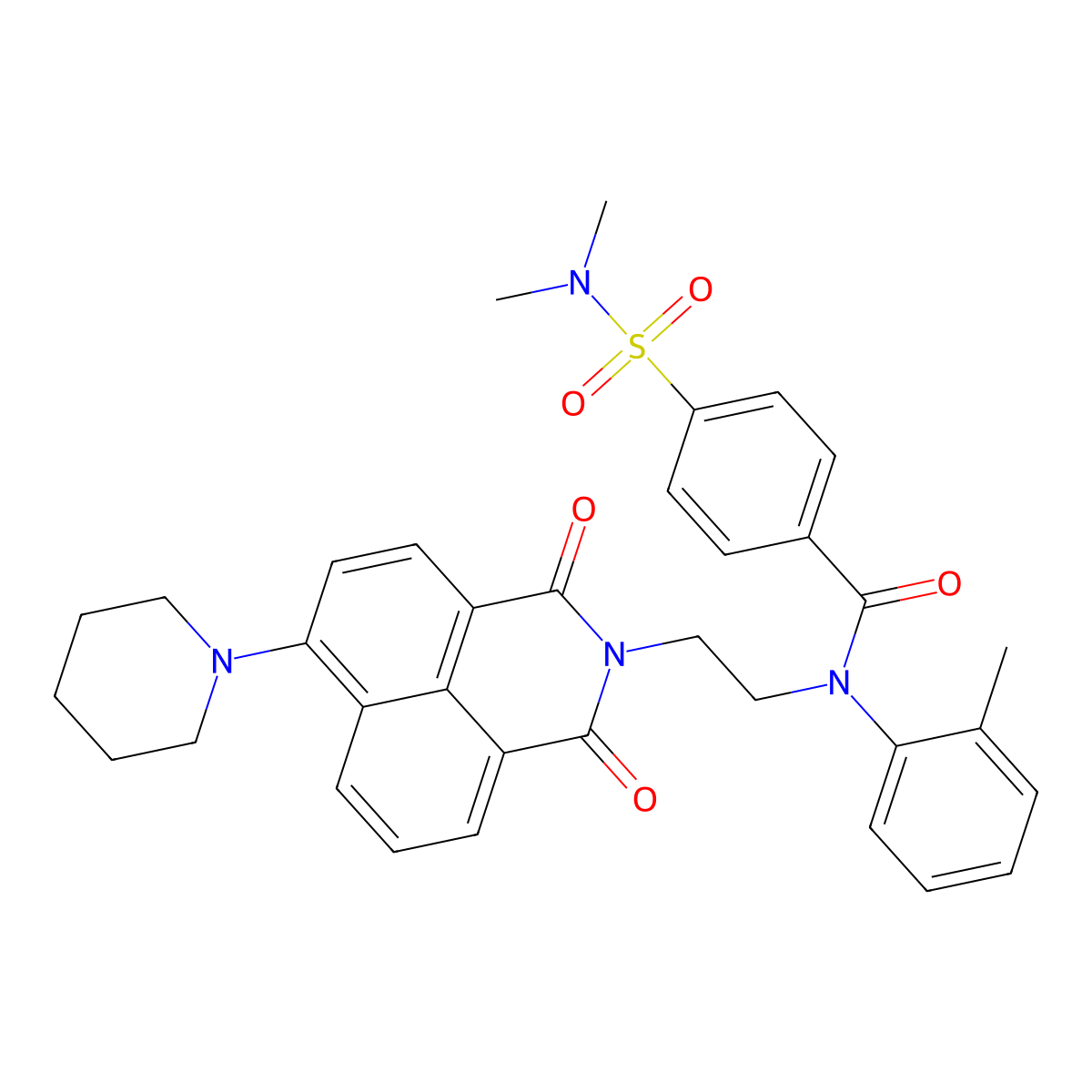 4-(N,N-dimethylsulfamoyl)-N-(2-(1,3-dioxo-6-(piperidin-1-yl)-1H-benzo[de]isoquinolin-2(3H)-yl)ethyl)-N-(o-tolyl)benzamide molecular structure, CAS 330677-76-4
