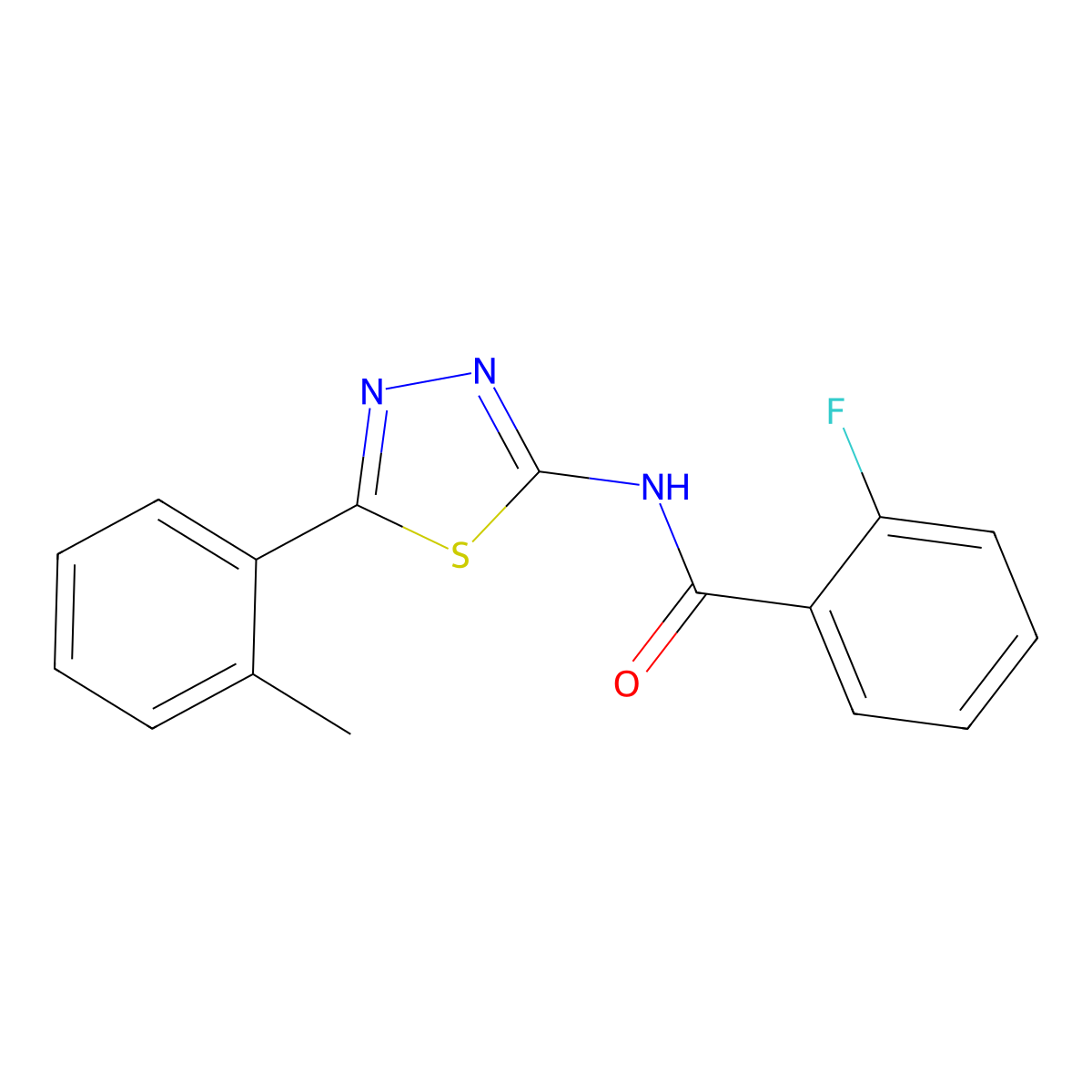 2-fluoro-N-[5-(2-methylphenyl)-1,3,4-thiadiazol-2-yl]benzamide molecular structure, CAS 330678-17-6