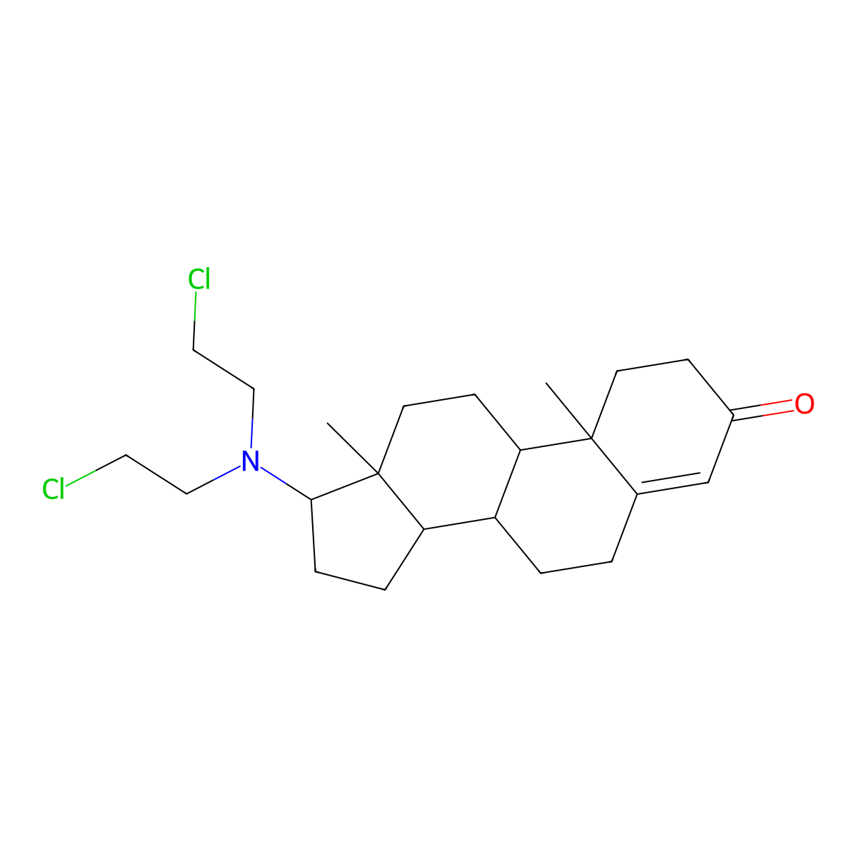 Androst-4-en-3-one, 17-beta-bis(2-chloroethyl)amino- molecular structure, CAS 33068-77-8