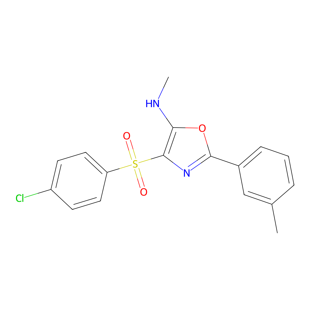 4-(4-chlorophenyl)sulfonyl-N-methyl-2-(3-methylphenyl)-1,3-oxazol-5-amine molecular structure, CAS 330681-90-8