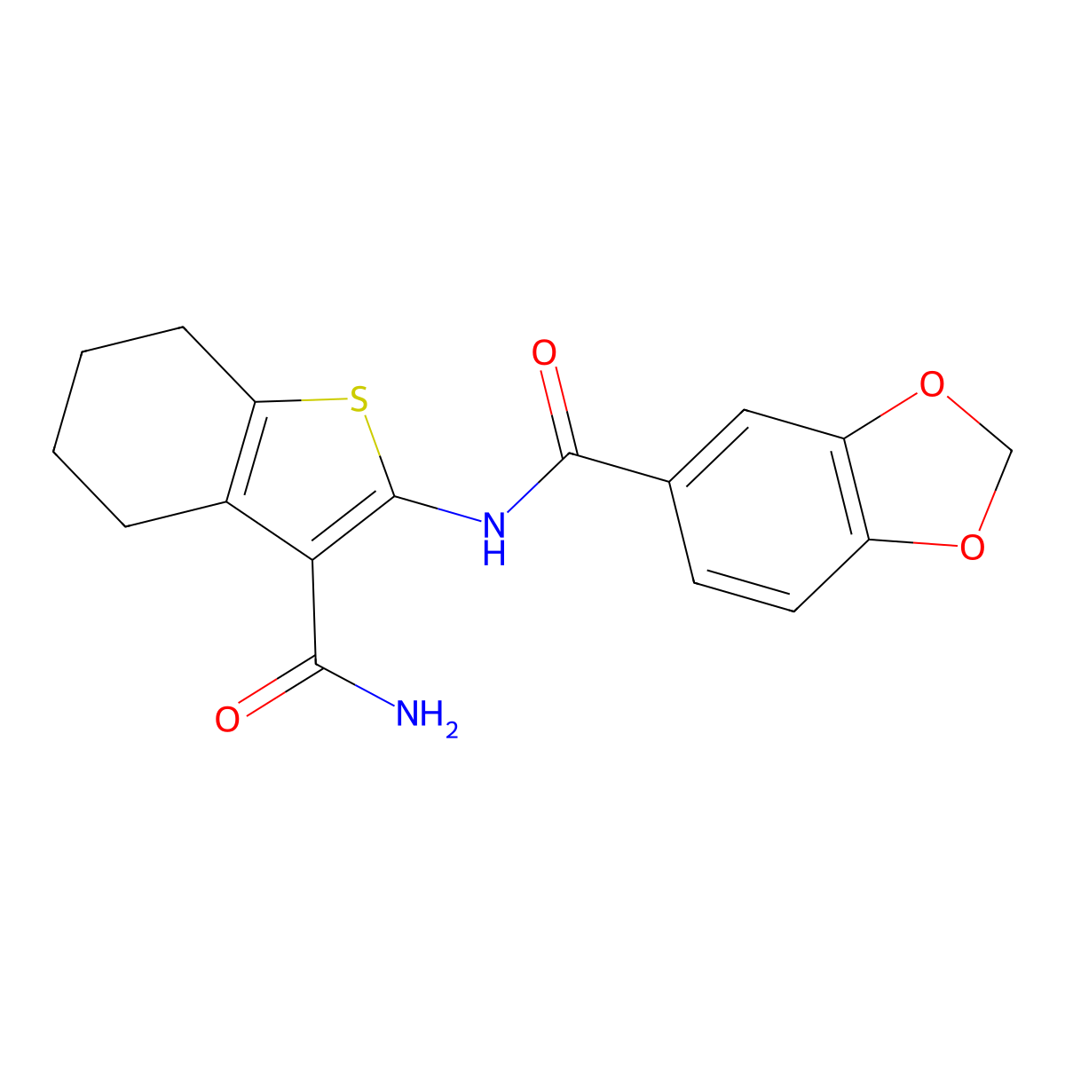 N-(3-carbamoyl-4,5,6,7-tetrahydro-1-benzothiophen-2-yl)-1,3-benzodioxole-5-carboxamide molecular structure, CAS 330683-44-8