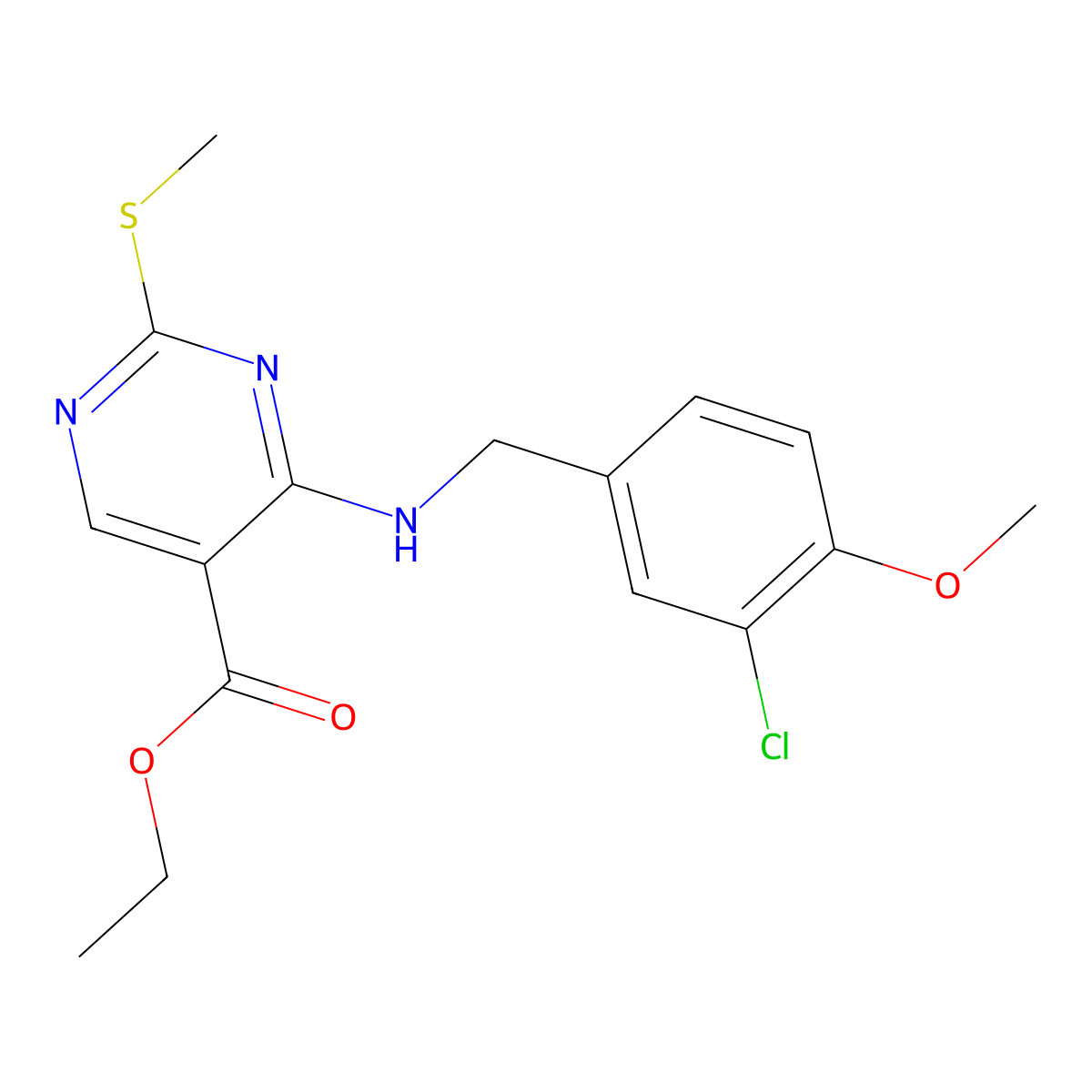 Ethyl 4-((3-chloro-4-methoxybenzyl)amino)-2-(methylsulfanyl)pyrimidine-5-carboxylate molecular structure, CAS 330785-81-4