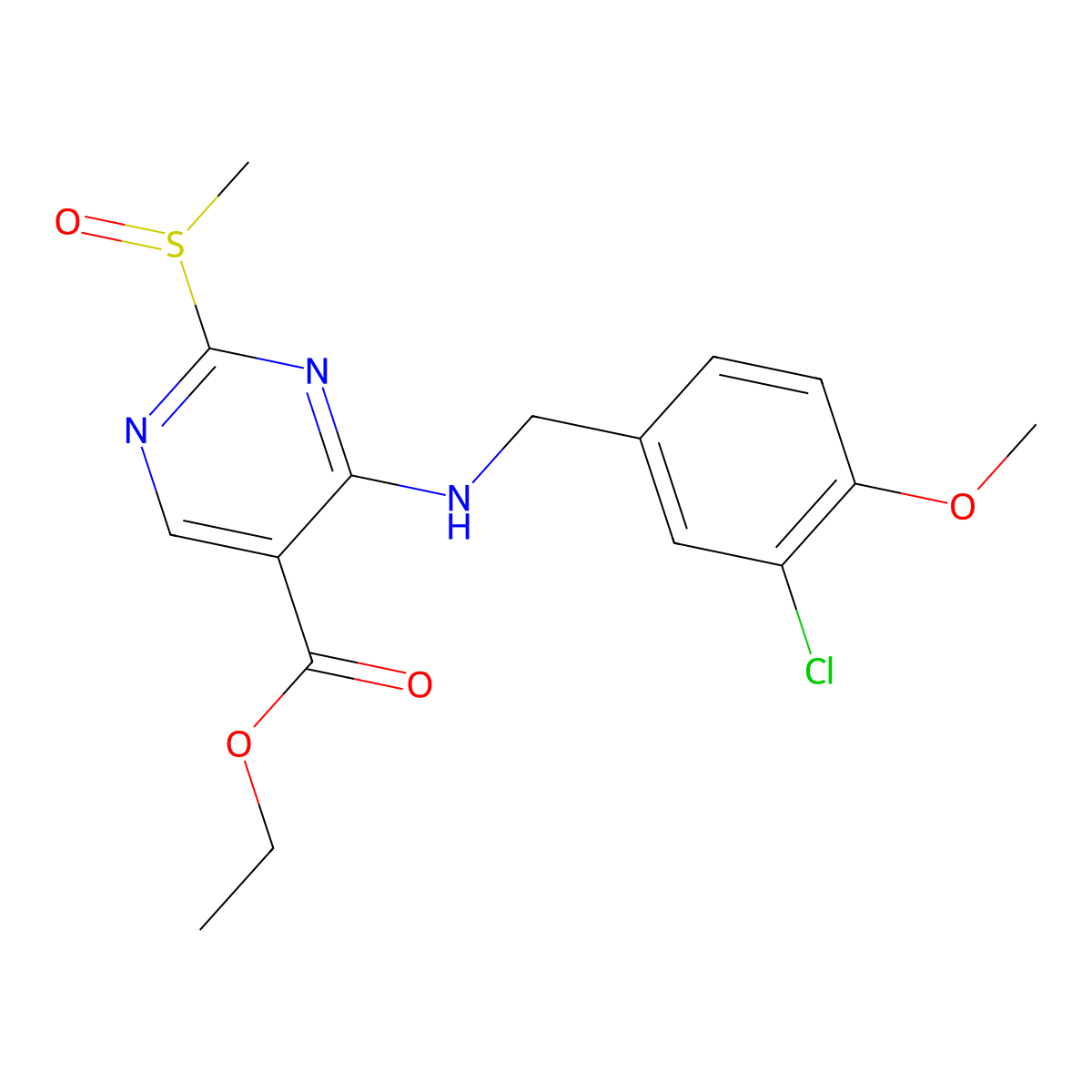 Ethyl 4-((3-chloro-4-methoxybenzyl)amino)-2-(methylsulfinyl)pyrimidine-5-carboxylate molecular structure, CAS 330785-82-5