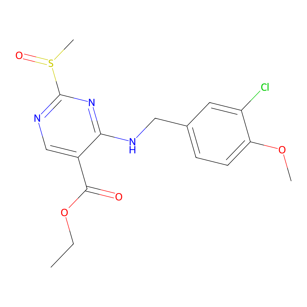 Ethyl 4-((3-chloro-4-methoxybenzyl)amino)-2-(methylsulfinyl)pyrimidine-5-carboxylate molecular structure, CAS 330785-82-5