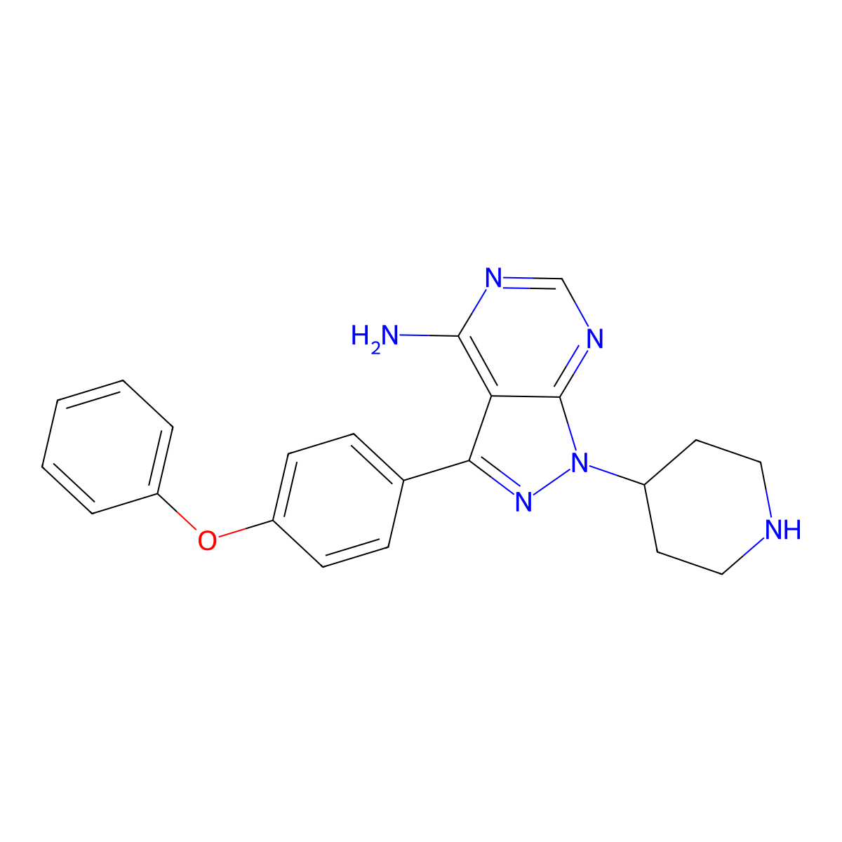 3-(4-phenoxyphenyl)-1-(piperidin-4-yl)-1H-pyrazolo[3,4-d]pyrimidin-4-amine molecular structure, CAS 330785-90-5