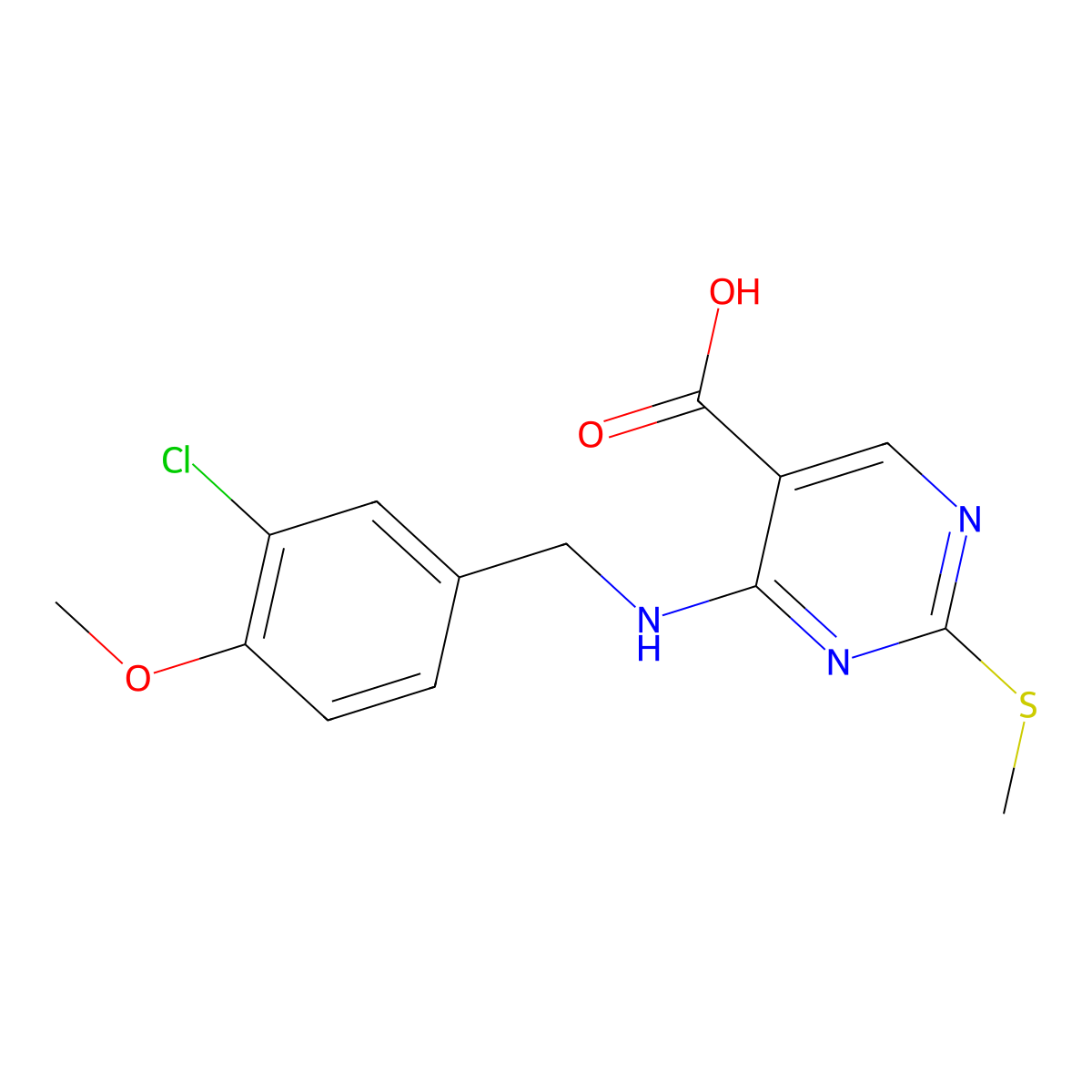 4-((3-Chloro-4-methoxybenzyl)amino)-2-(methylthio)pyrimidine-5-carboxylic acid molecular structure, CAS 330786-34-0