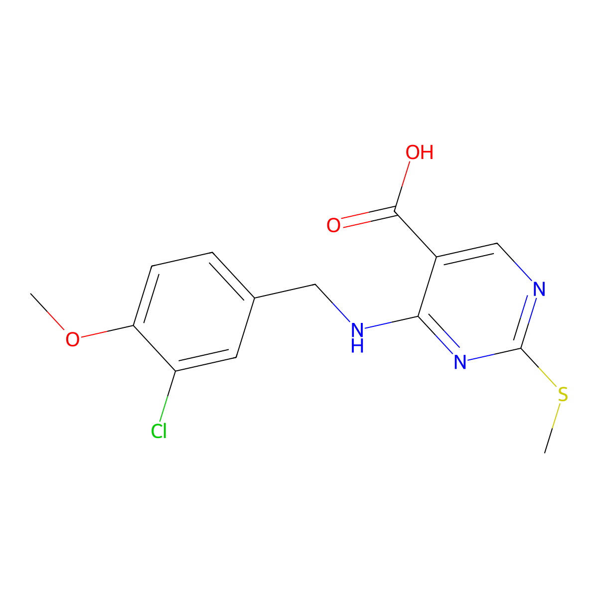 4-((3-Chloro-4-methoxybenzyl)amino)-2-(methylthio)pyrimidine-5-carboxylic acid molecular structure, CAS 330786-34-0