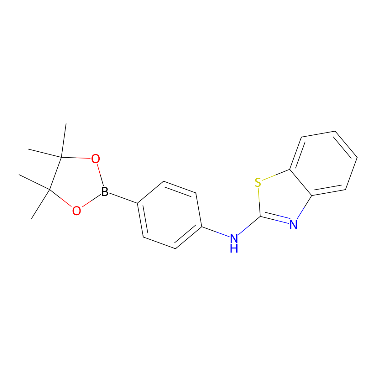 N-(4-(4,4,5,5-Tetramethyl-1,3,2-dioxaborolan-2-yl)phenyl)benzo[d]thiazol-2-amine molecular structure, CAS 330793-85-6
