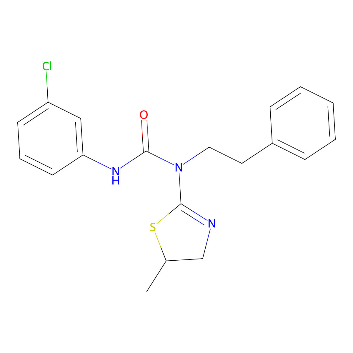 3-(3-Chlorophenyl)-1-(5-methyl-4,5-dihydro-1,3-thiazol-2-yl)-1-(2-phenylethyl)urea molecular structure, CAS 330795-15-8