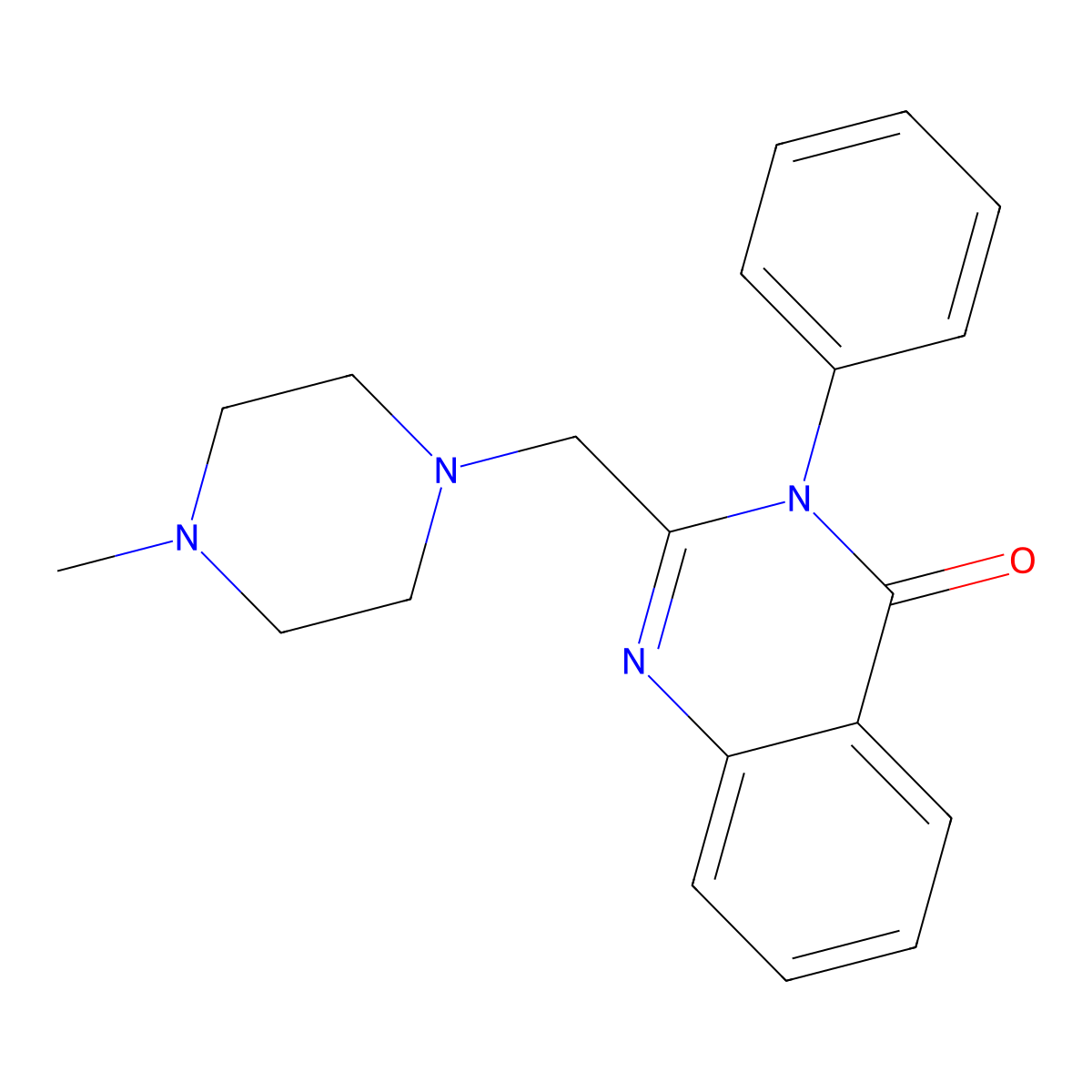 4(3H)-Quinazolinone, 2-((4-methyl-1-piperazinyl)methyl)-3-phenyl- molecular structure, CAS 33081-00-4