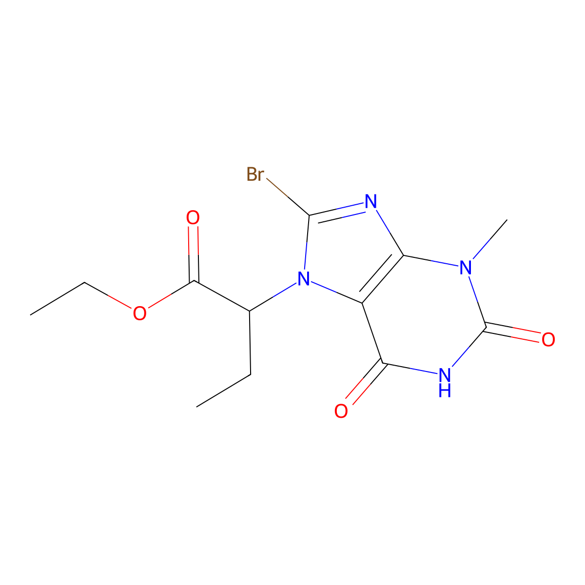 Ethyl 2-(8-bromo-3-methyl-2,6-dioxopurin-7-yl)butanoate molecular structure, CAS 330816-69-8