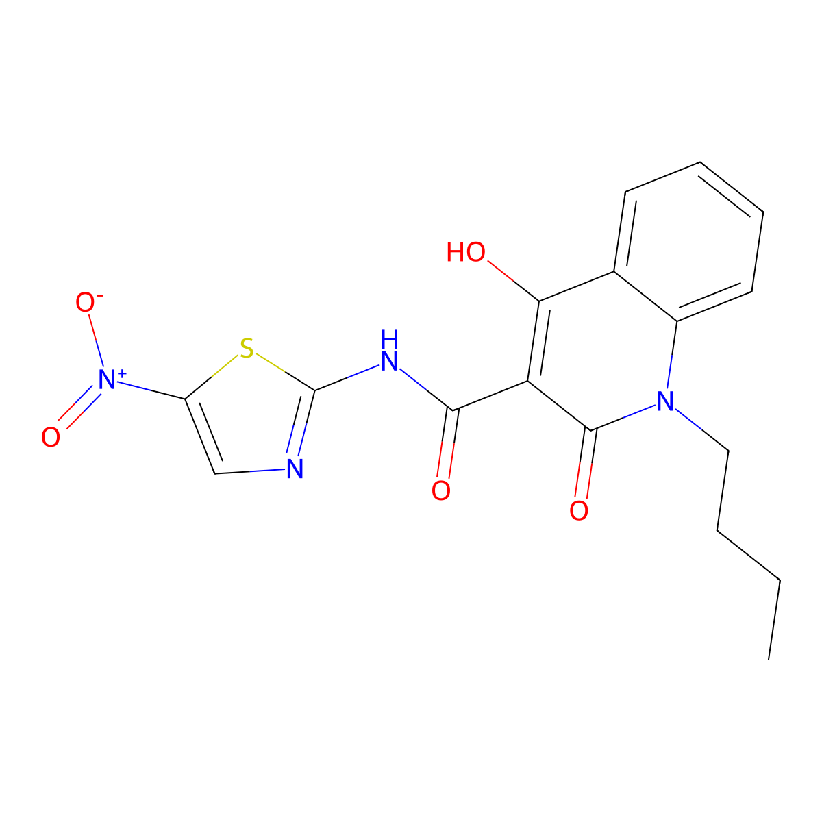 1-butyl-4-hydroxy-N-{5-nitro-1,3-thiazol-2-yl}-2-oxo-1,2-dihydroquinoline-3-carboxamide molecular structure, CAS 330817-48-6