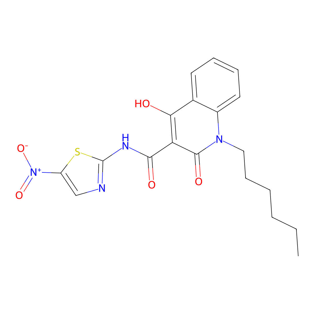 1-hexyl-4-hydroxy-N-(5-nitrothiazol-2-yl)-2-oxo-quinoline-3-carboxamide molecular structure, CAS 330817-49-7