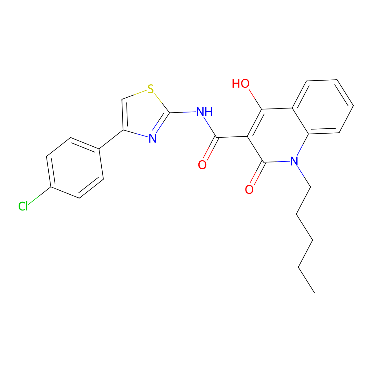 N-[4-(4-chlorophenyl)-1,3-thiazol-2-yl]-4-hydroxy-2-oxo-1-pentyl-1,2-dihydro-3-quinolinecarboxamide molecular structure, CAS 330817-60-2
