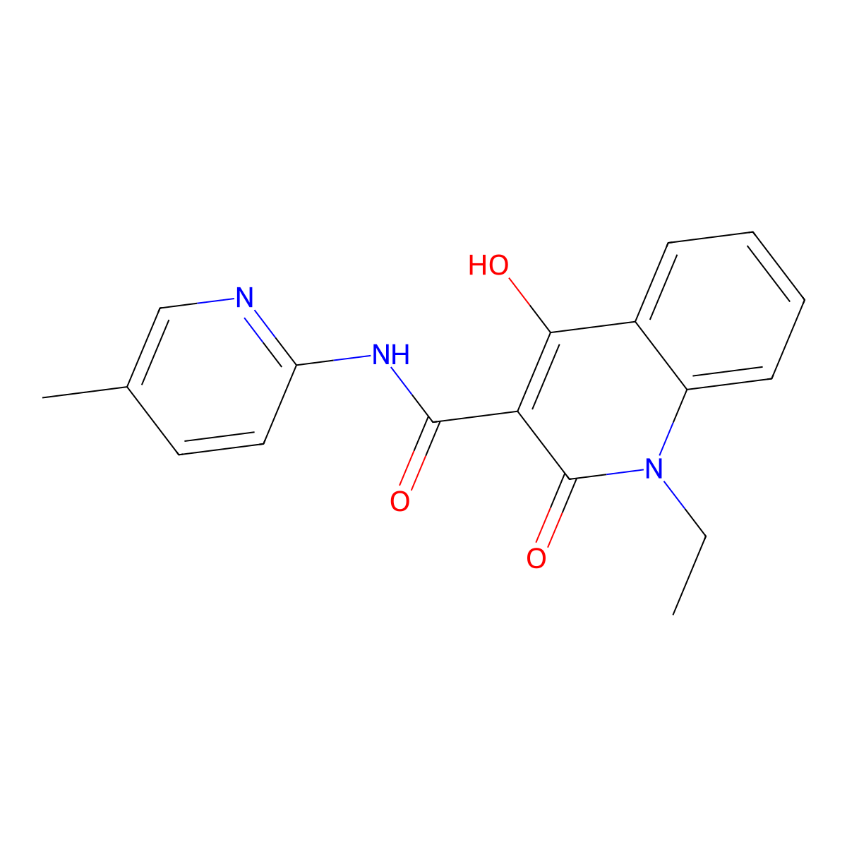 1-ethyl-4-hydroxy-N-(5-methylpyridin-2-yl)-2-oxo-1,2-dihydroquinoline-3-carboxamide molecular structure, CAS 330817-80-6