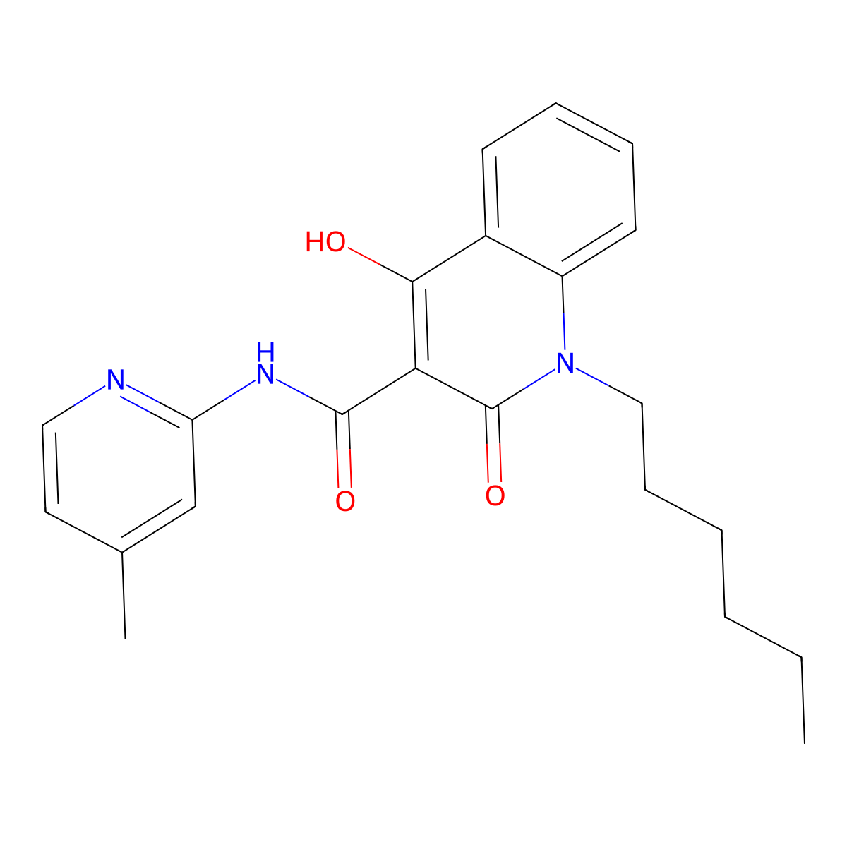1-hexyl-4-hydroxy-N-(4-methylpyridin-2-yl)-2-oxo-1,2-dihydroquinoline-3-carboxamide molecular structure, CAS 330817-90-8