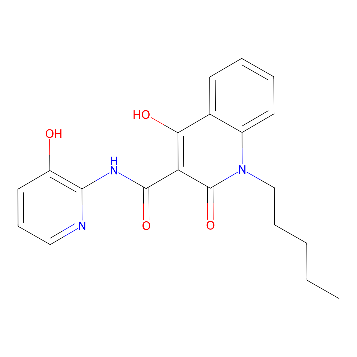 4-hydroxy-N-(3-hydroxypyridin-2-yl)-2-oxo-1-pentyl-1,2-dihydroquinoline-3-carboxamide molecular structure, CAS 330817-94-2
