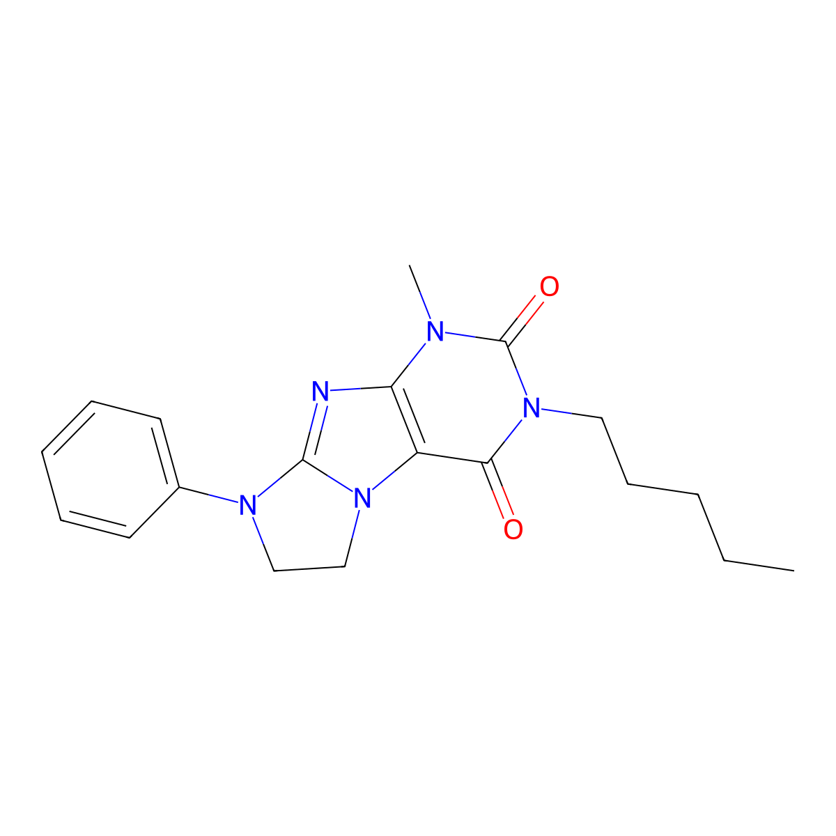 1-methyl-3-pentyl-8-phenyl-7,8-dihydro-1H-imidazo[2,1-f]purine-2,4(3H,6H)-dione molecular structure, CAS 330818-13-8