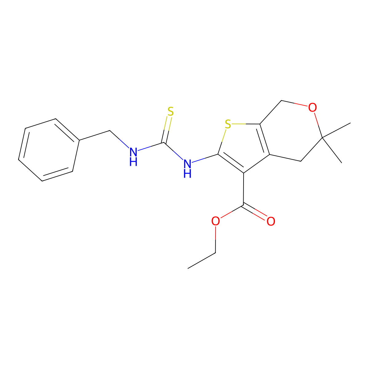 ethyl 2-{[(benzylamino)carbothioyl]amino}-5,5-dimethyl-4,7-dihydro-5H-thieno[2,3-c]pyran-3-carboxylate molecular structure, CAS 330819-58-4