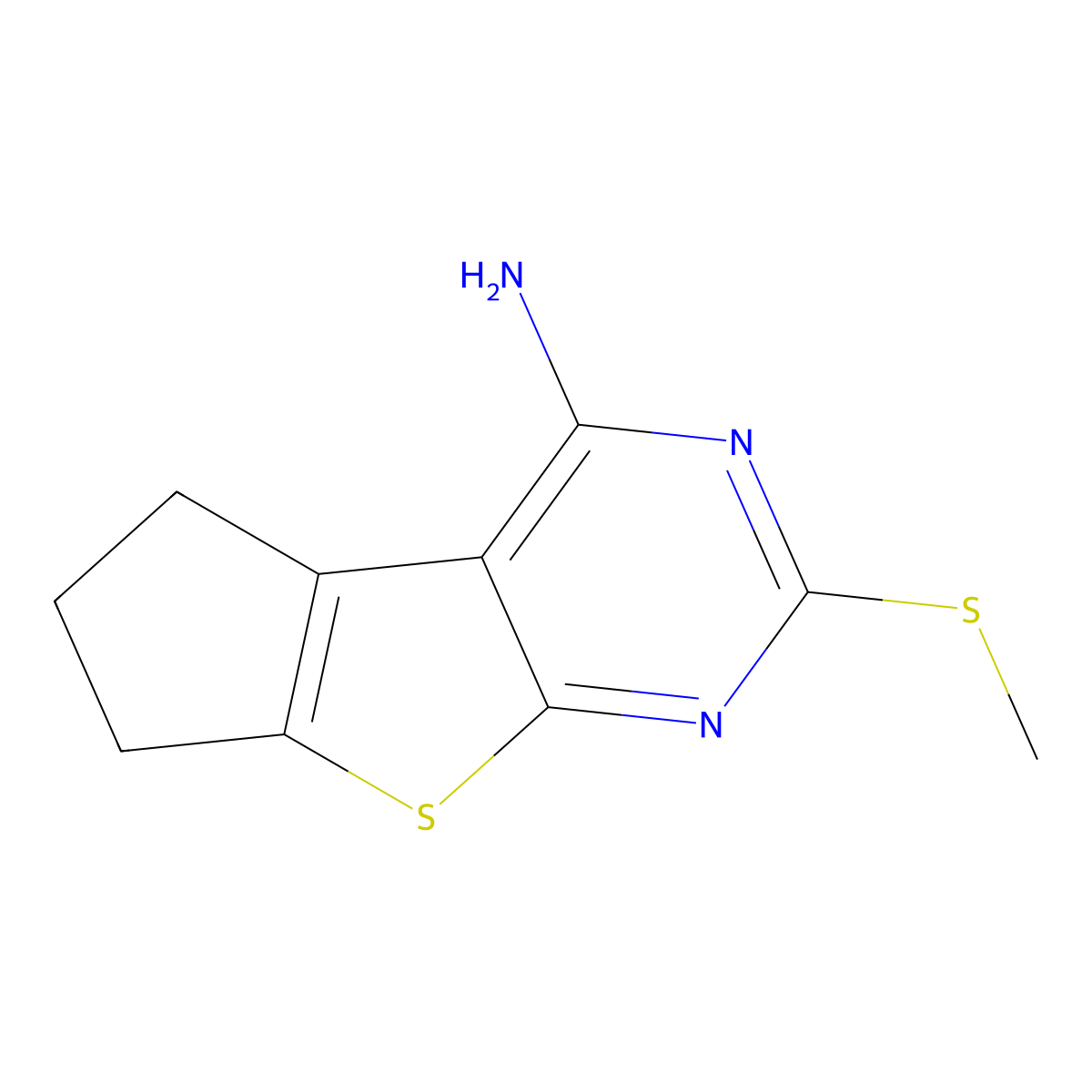 10-Methylsulfanyl-7-thia-9,11-diazatricyclo[6.4.0.02,6]dodeca-1(12),2(6),8,10-tetraen-12-amine molecular structure, CAS 330819-85-7