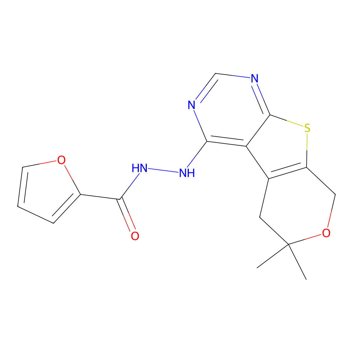 N'-(6,6-dimethyl-5,8-dihydropyrano[4,5]thieno[1,2-c]pyrimidin-4-yl)furan-2-carbohydrazide molecular structure, CAS 330819-90-4
