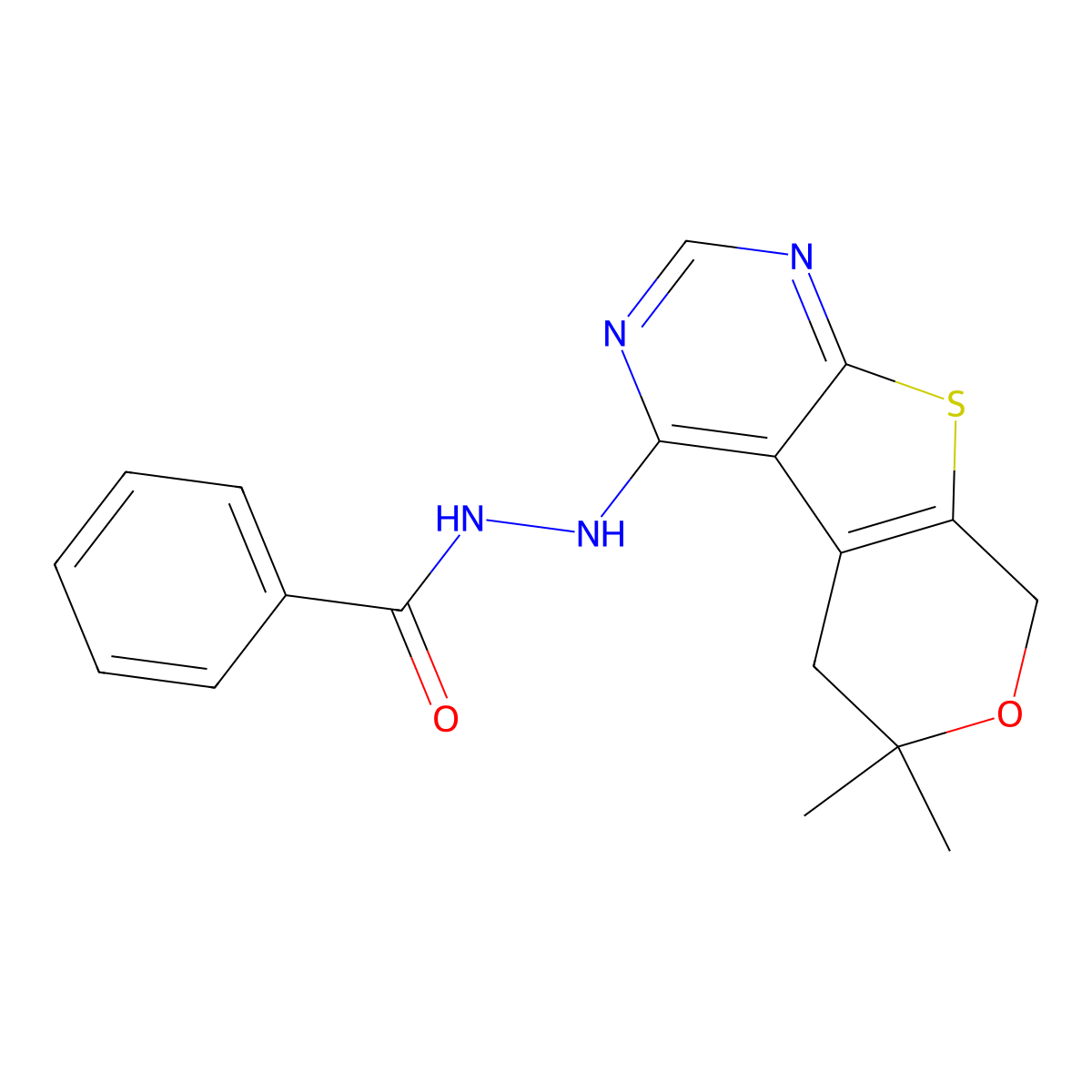 N'-(6,6-dimethyl-5,8-dihydropyrano[4,5]thieno[1,2-c]pyrimidin-4-yl)benzohydrazide molecular structure, CAS 330819-91-5