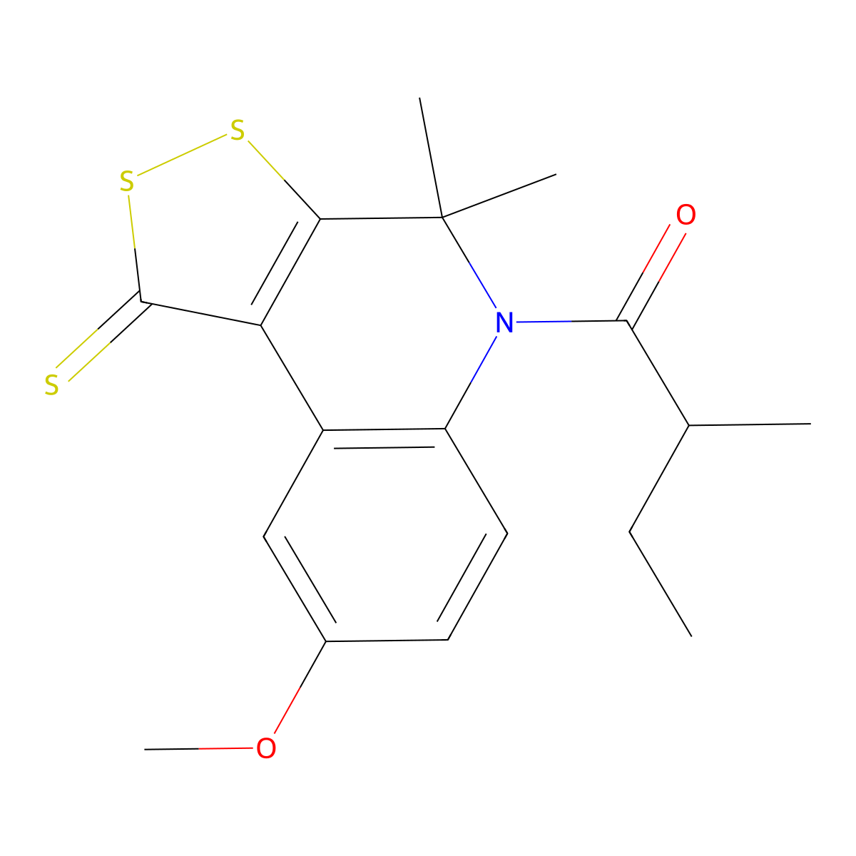 1-(8-methoxy-4,4-dimethyl-1-thioxo-1,4-dihydro-5H-[1,2]dithiolo[3,4-c]quinolin-5-yl)-2-methylbutan-1-one molecular structure, CAS 330826-21-6