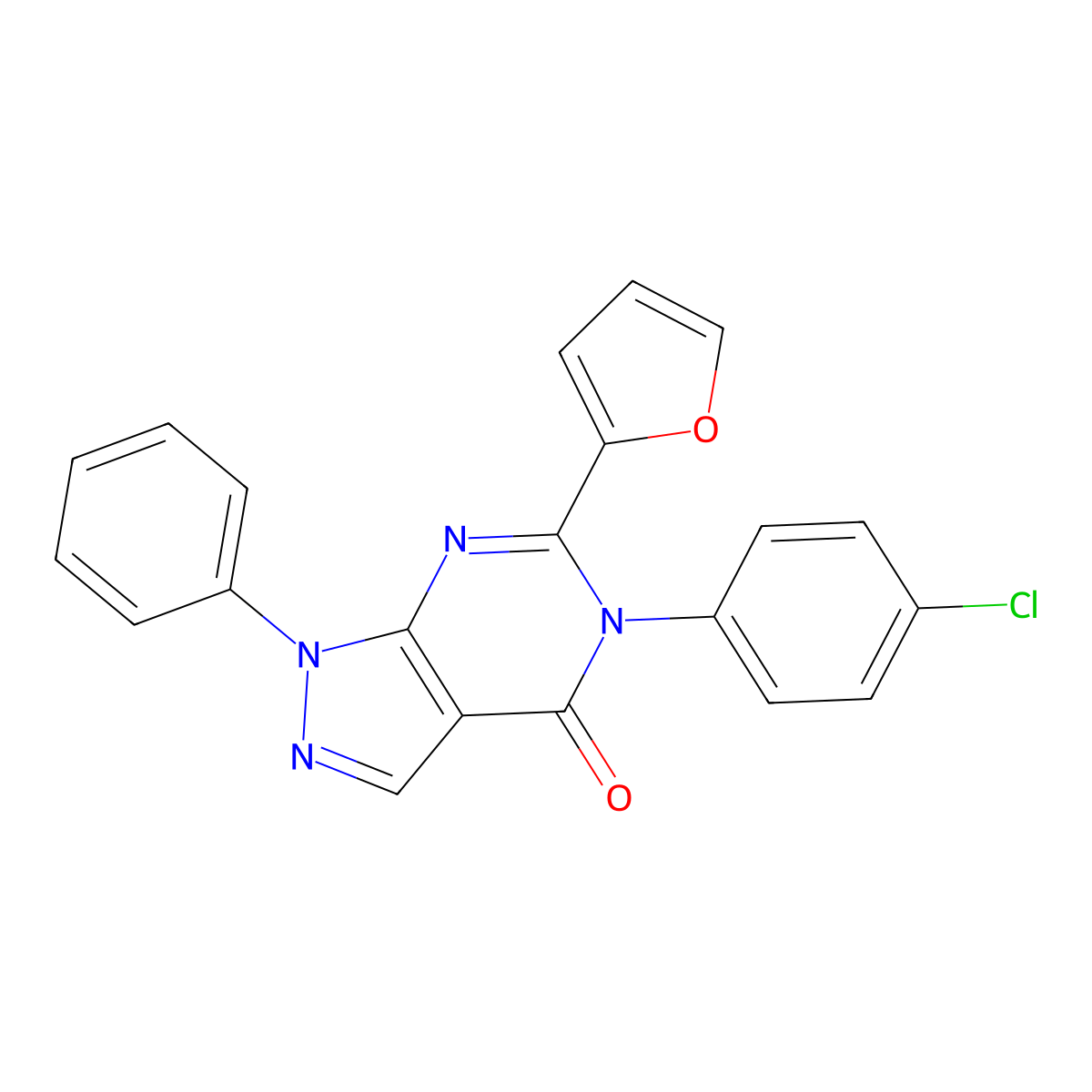 5-(4-Chlorophenyl)-6-(furan-2-yl)-1-phenylpyrazolo[3,4-d]pyrimidin-4-one molecular structure, CAS 330826-49-8