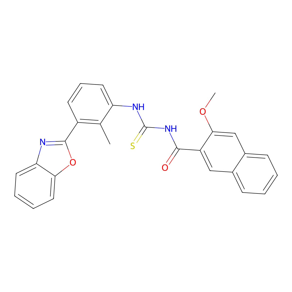 N-[[3-(1,3-benzoxazol-2-yl)-2-methylphenyl]carbamothioyl]-3-methoxynaphthalene-2-carboxamide molecular structure, CAS 330826-74-9