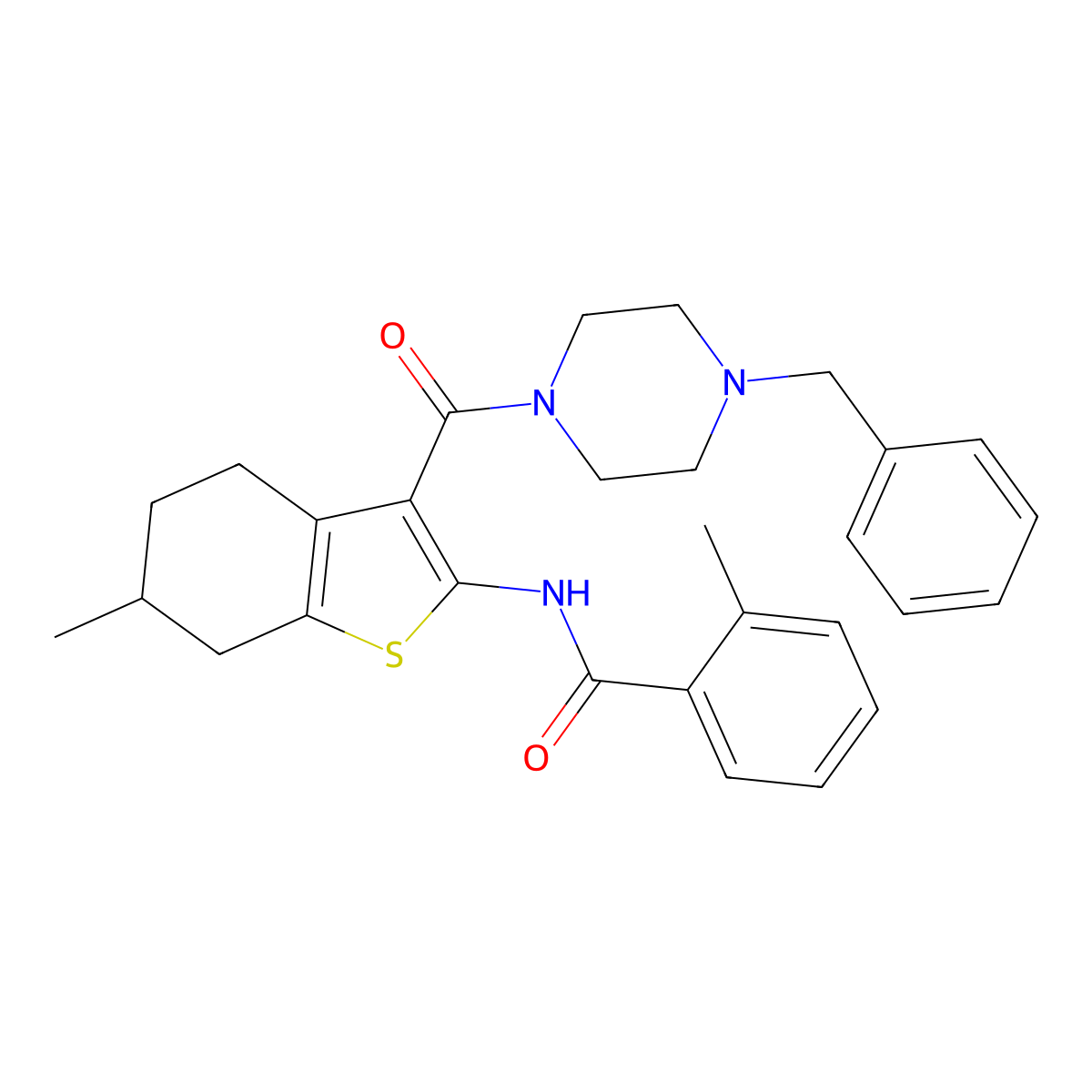 N-[3-(4-benzylpiperazine-1-carbonyl)-6-methyl-4,5,6,7-tetrahydro-1-benzothiophen-2-yl]-2-methylbenzamide molecular structure, CAS 330827-30-0