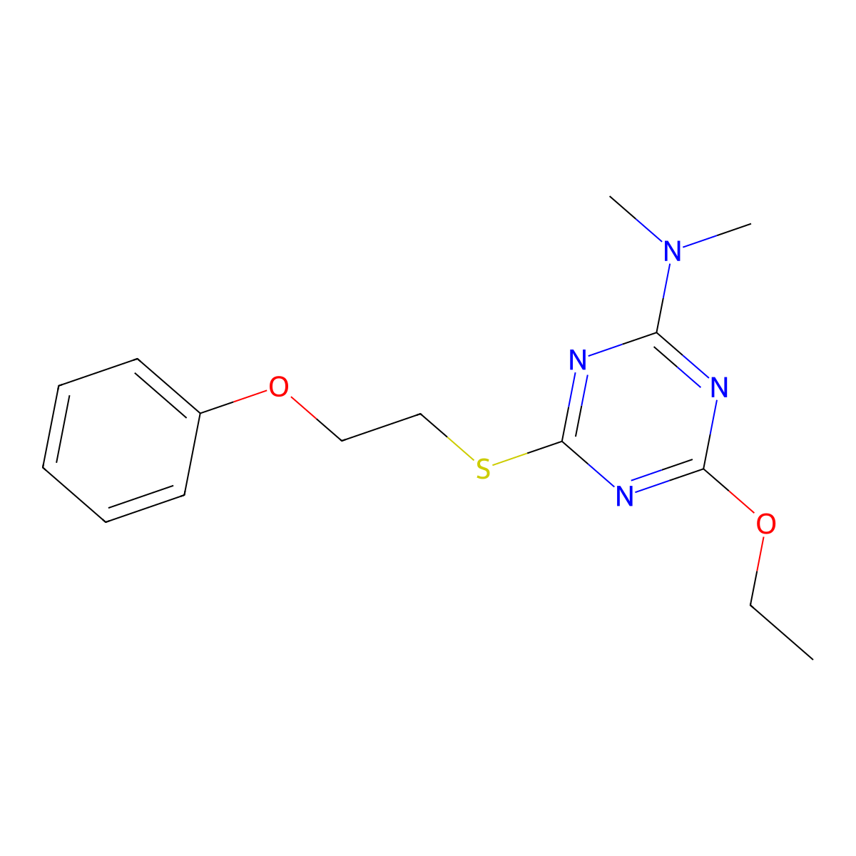 4-ethoxy-N,N-dimethyl-6-(2-phenoxyethylsulfanyl)-1,3,5-triazin-2-amine molecular structure, CAS 330827-35-5